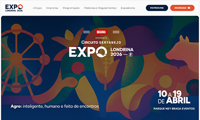 Site da ExpoLondrina: um dos maiores eventos do agronegócio brasileiro, desenvolvido pela Londrina S/A